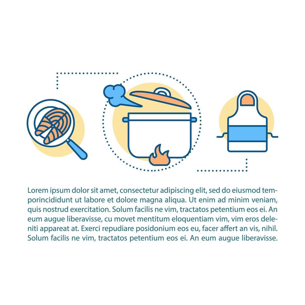 Cooking concept linear illustration. Dish recipe. Article, brochure, magazine page. Meal preparation. Kitchen. Food processing. Thin line icons with text. Print design. Vector isolated outline drawing