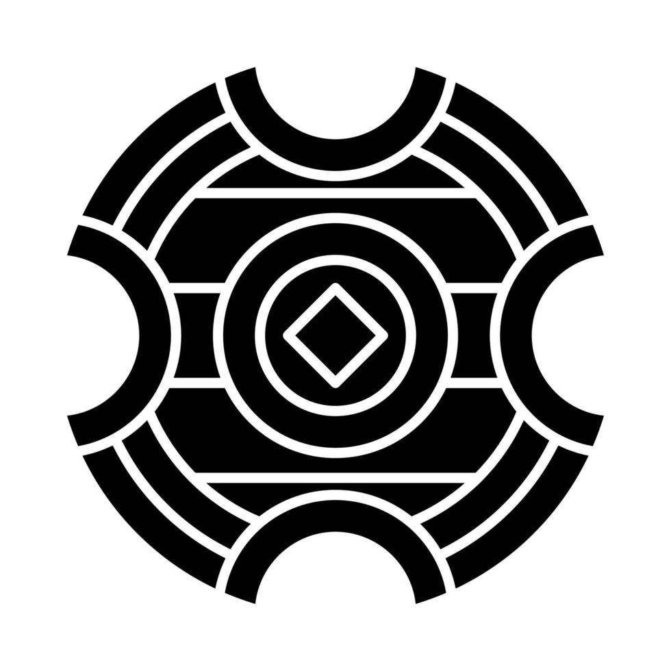 Medieval battle shield glyph icon. Knight guard. Protection from melee weapon and arrows. Personal armor of warrior. Silhouette symbol. Negative space. Vector isolated illustration