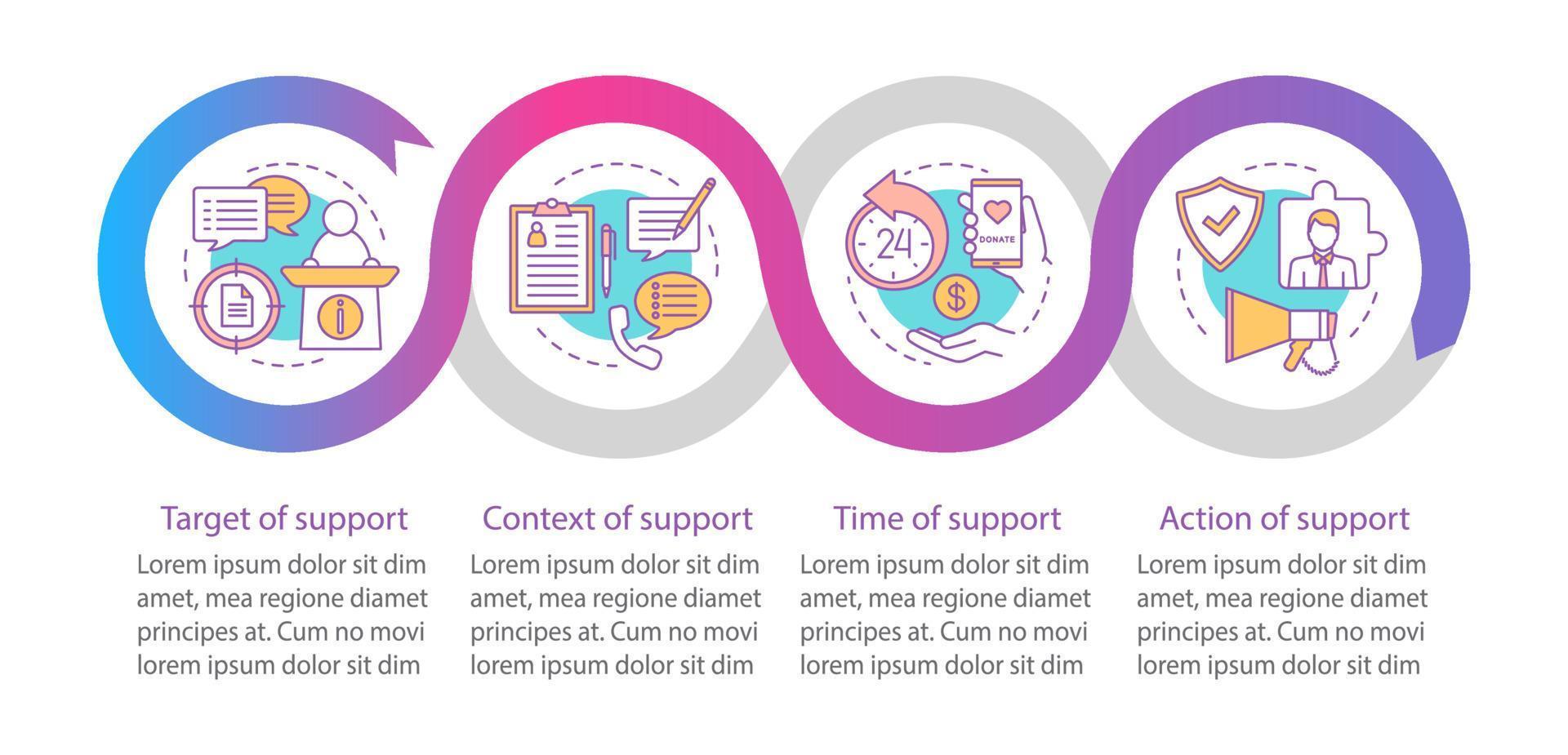 Corporate social responsibility vector infographic template. Business presentation design elements. Data visualization with steps and options. Process timeline chart. Workflow layout with linear icons