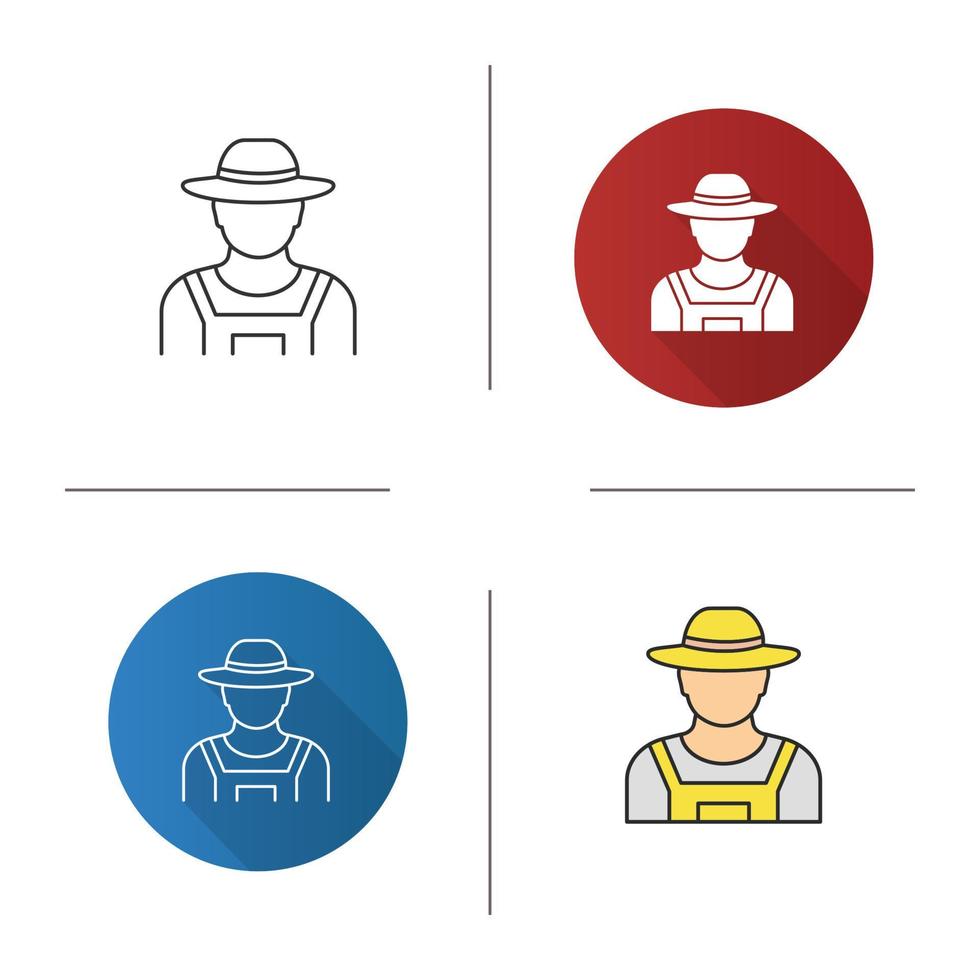 Farmer icon. Flat design, linear and color styles. Agricultural worker. Isolated vector illustrations