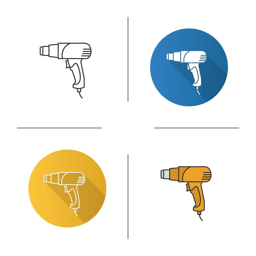 icono de pistola de calor. Diseño plano, estilos lineales y de color. pistola de aire caliente. ilustraciones de vectores aislados