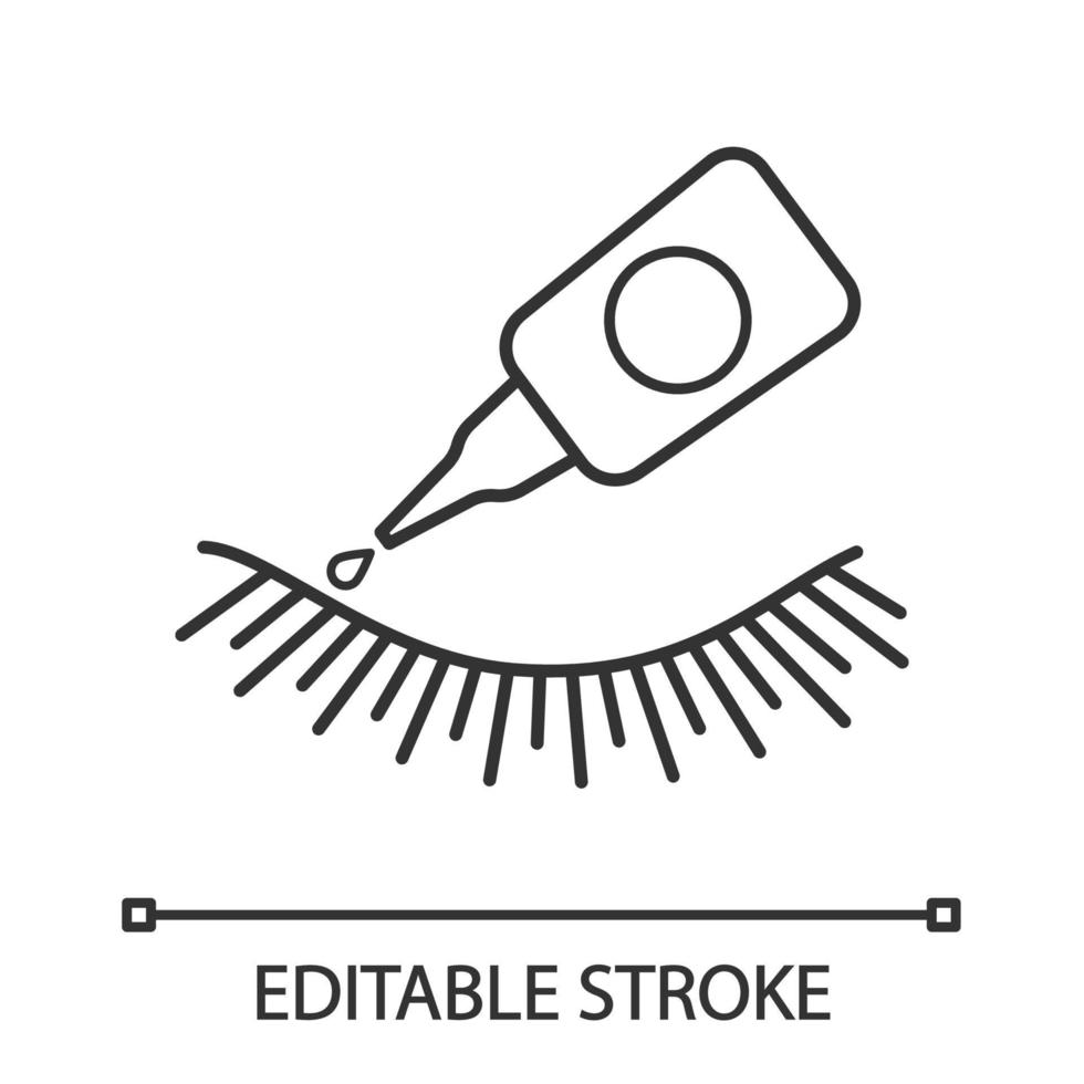 False eyelash glue linear icon. Thin line illustration. Lash adhesive. Temporary and permanent eyelashes extension glue. Contour symbol. Vector isolated outline drawing. Editable stroke