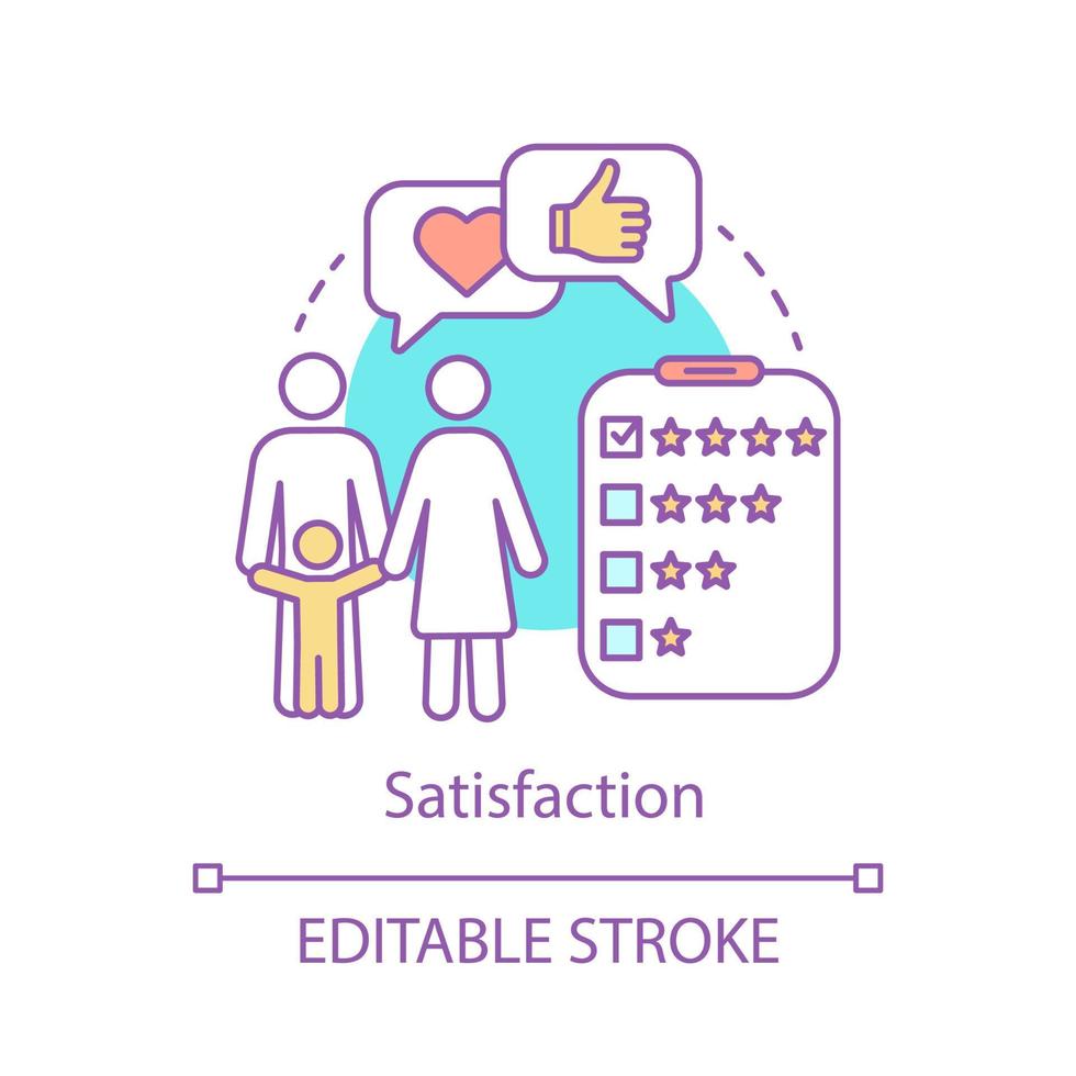 Satisfaction concept icon. Family idea thin line illustration. Goal achievement checklist. Parent, child. Mutual love. Relationship value assessment. Vector isolated outline drawing. Editable stroke