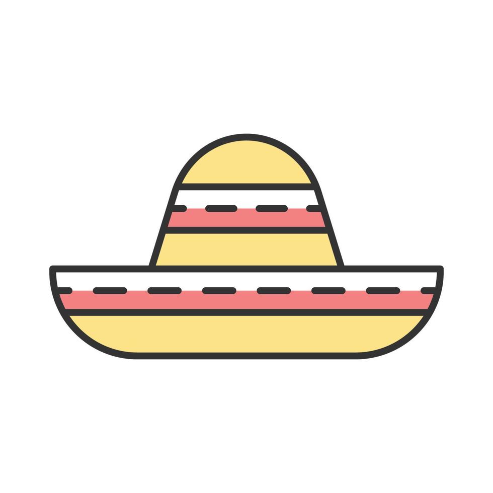 Sombrero color icon. Traditional mexican hat. Wide brim headgear. Isolated vector illustration