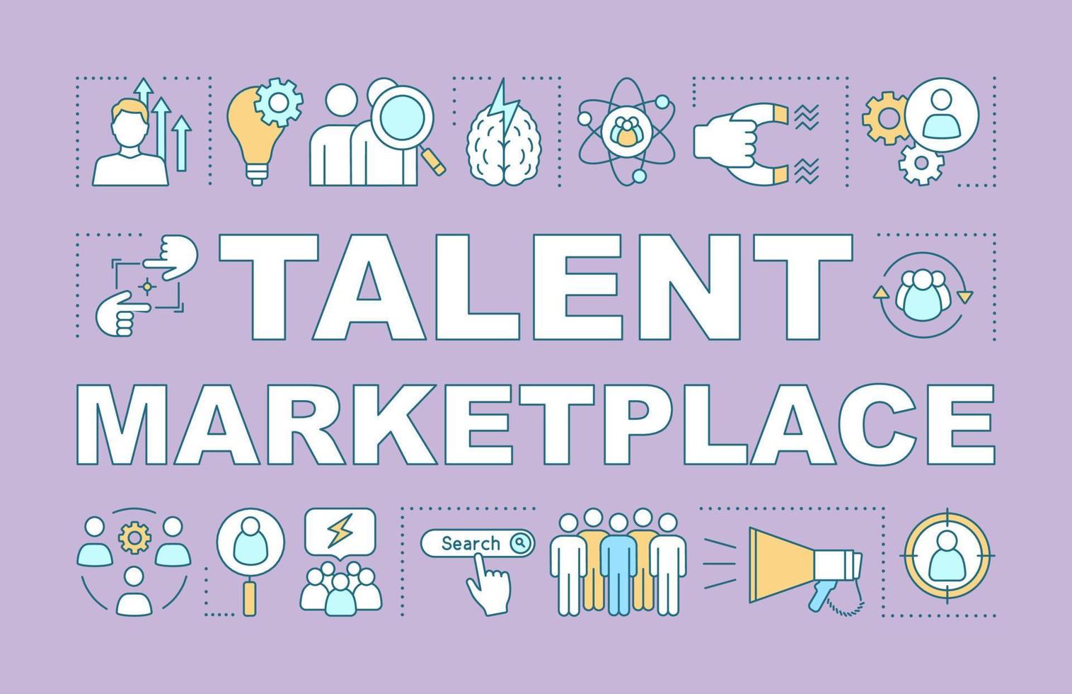 Talent marketplace word concepts banner. HR resource. HRIS. Attracting skilled employee. Recruiting. Presentation, website. Isolated lettering typography idea, linear icon. Vector outline illustration