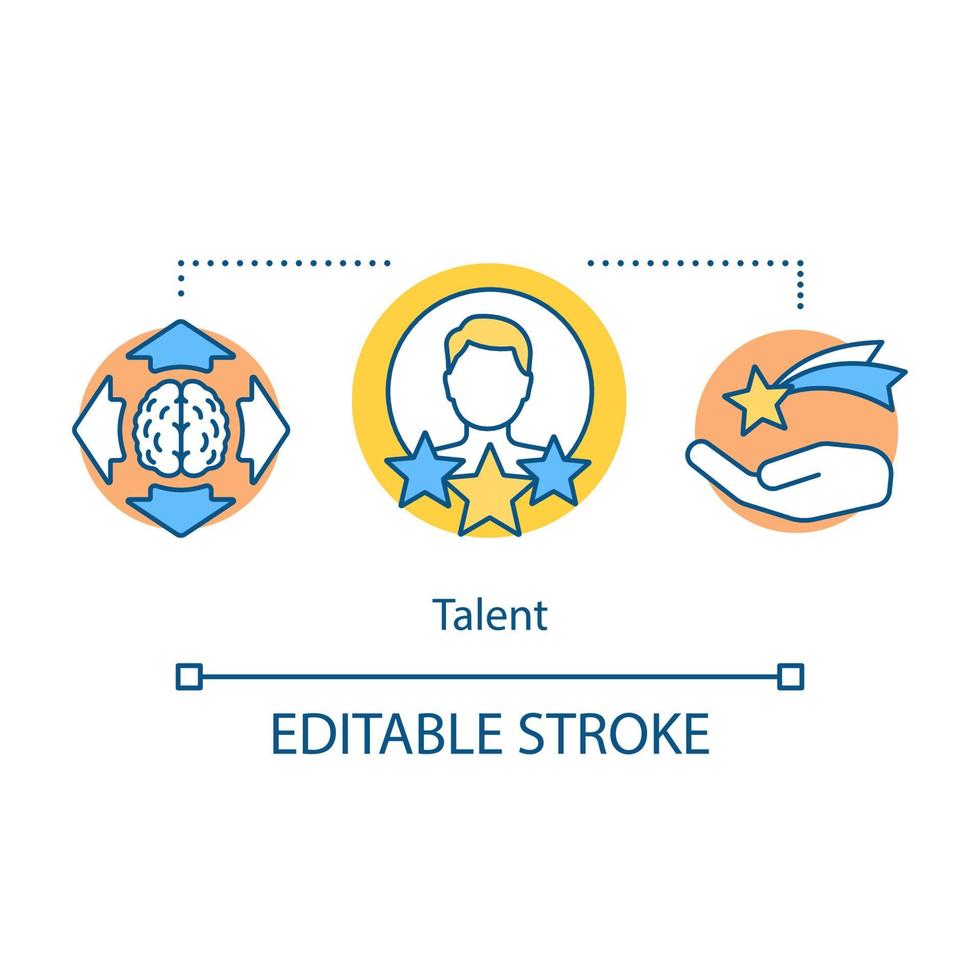 Talent concept icon. Aptitude idea thin line illustration. Natural skill, abilities. Rating and reward. Intelligence, creative ideas. Career potential. Vector isolated outline drawing. Editable stroke