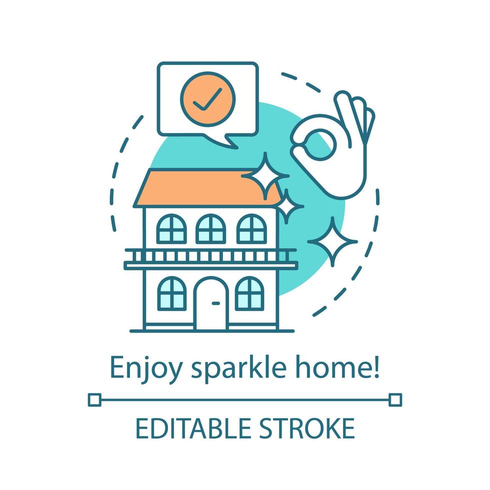 Enjoy sparkle home concept icon. Cleaning service booking idea thin line illustration. Domestic work. Home maintenance. Cleanup company. Vector isolated outline drawing. Editable stroke