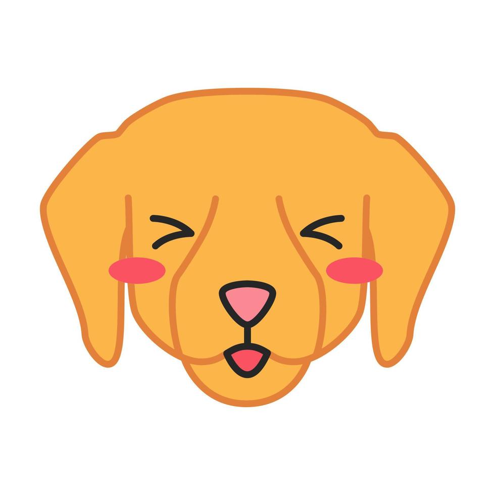 Labrador cute kawaii vector character. Dog with smiling muzzle. Flushed animal with squinting eyes. Domestic doggie with tongue out. Funny emoji, sticker, emoticon. Isolated cartoon color illustration