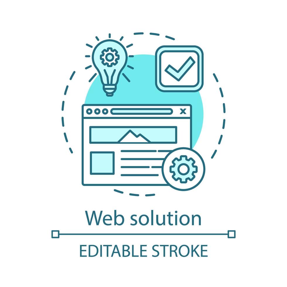 Web solution concept icon. Digital marketing strategy idea thin line illustration. Website development. Branding. Custom web design. SEO services. Vector isolated outline drawing. Editable stroke