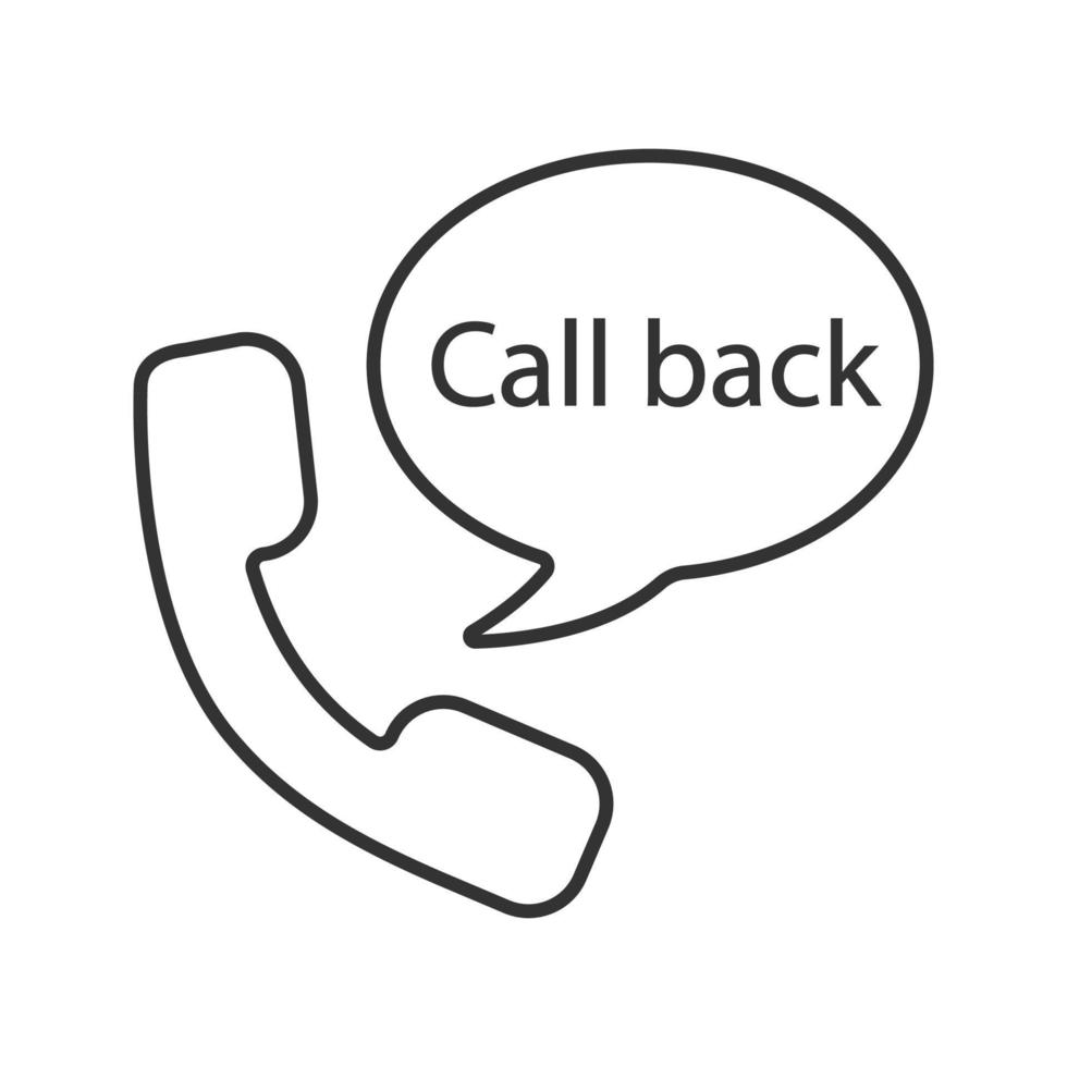 Handset and speech bubble with call back inside linear icon. Hotline. Thin line illustration. Voice message. Contour symbol. Vector isolated outline drawing