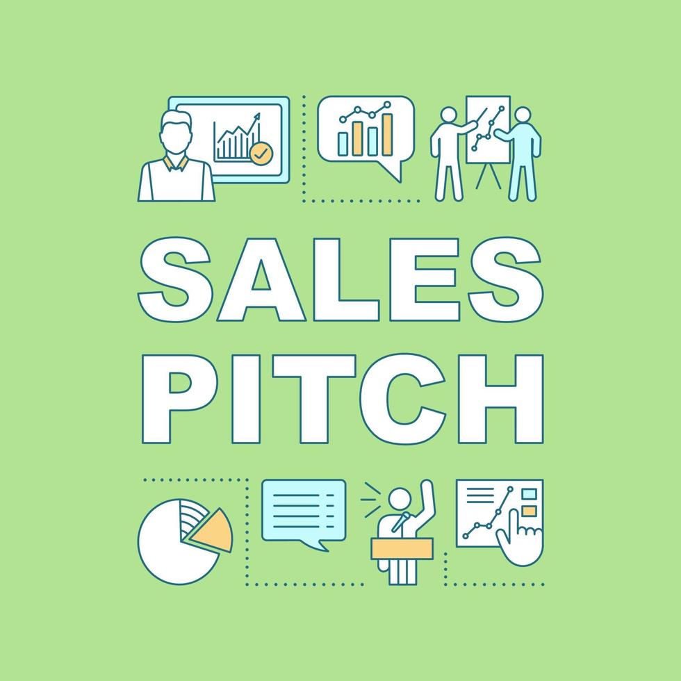Sales pitch concept icon. Marketing. Sales presentation. Market analytics. Business seminar, coaching. Isolated lettering typography idea with linear icons. Vector outline illustration