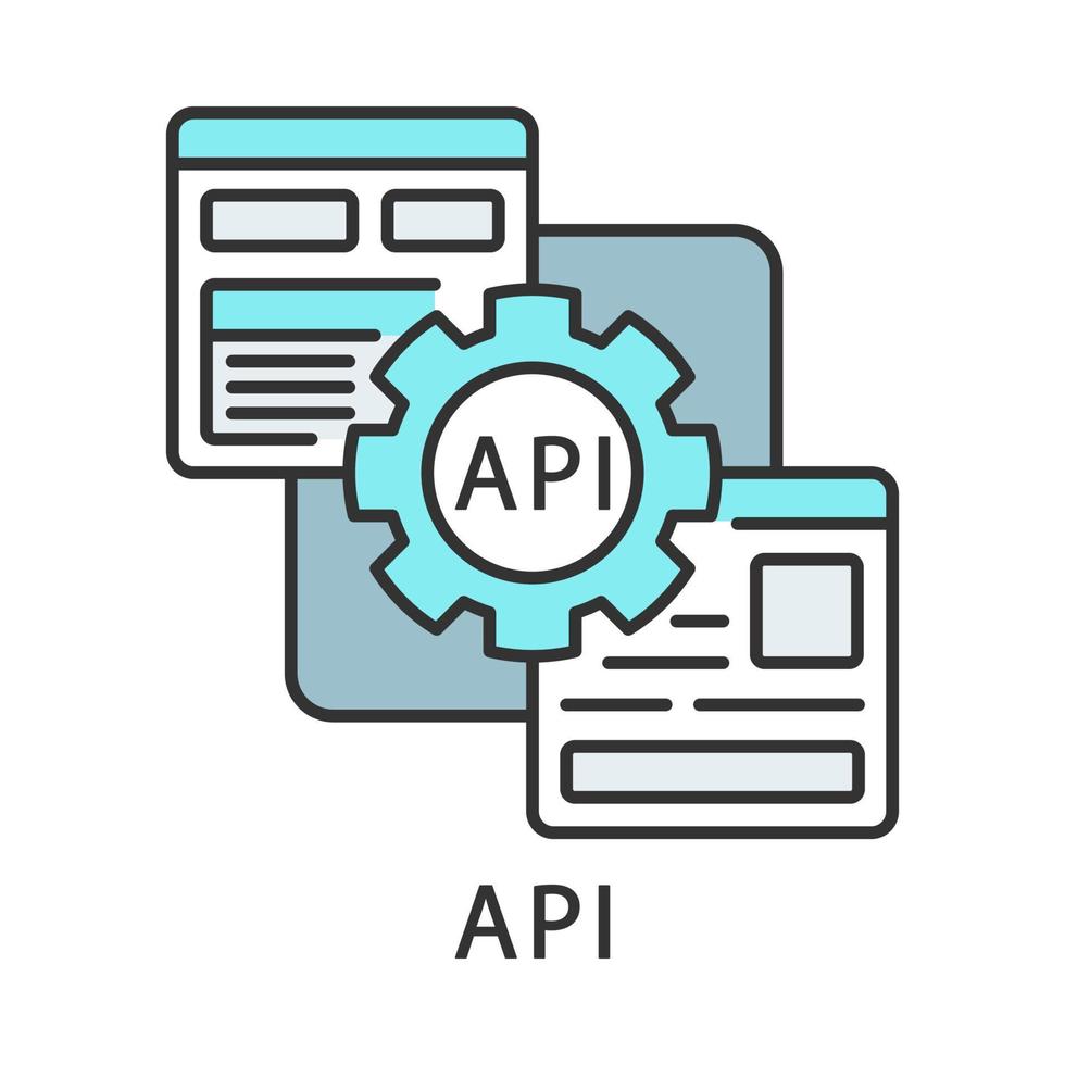 icono de color de API. Interfaz de programación de aplicaciones. codificación. bloques de construcción de software. automatización de procesos robóticos. ilustración vectorial aislada vector