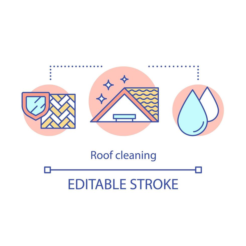 Roof cleaning concept icon. Additional cleanup service idea thin line illustration. Cleaning company. Chimney sweep. Tile washing. House maintenance. Vector isolated outline drawing. Editable stroke