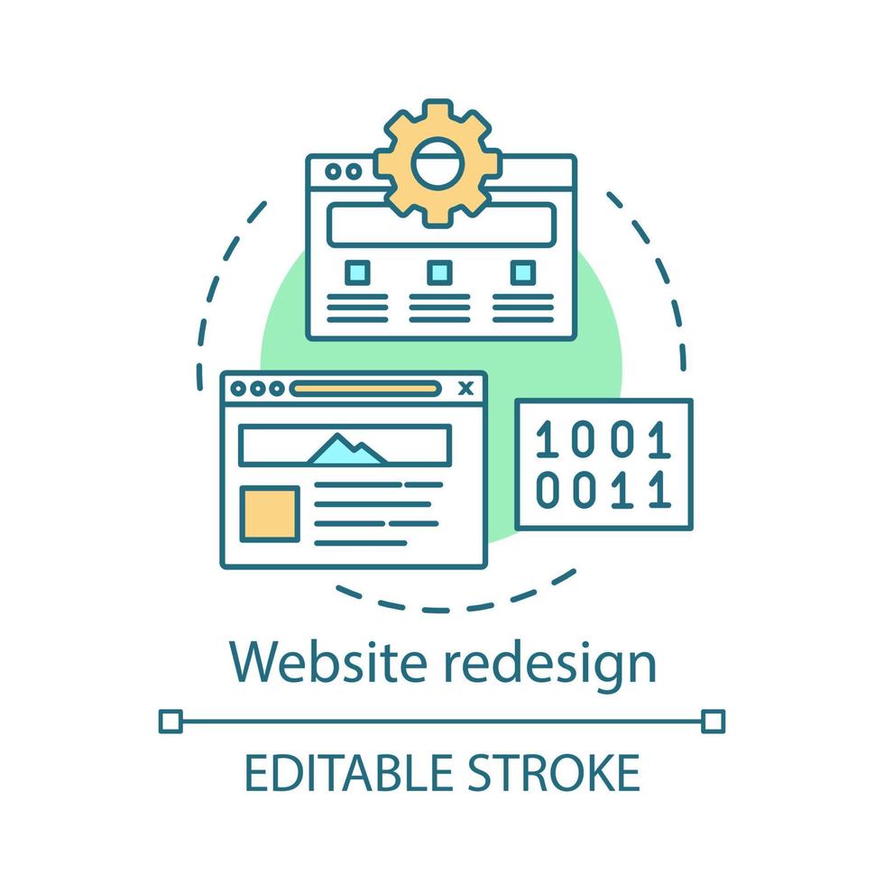 Website redesign concept icon. Web site optimization idea thin line illustration. User interface update. SEO marketing. Custom web design. Rebranding. Vector isolated outline drawing. Editable stroke