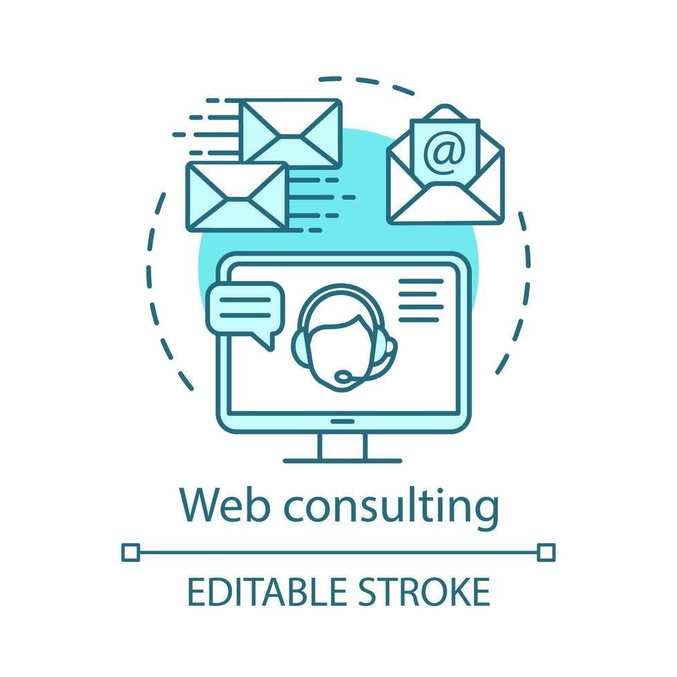 Web consulting concept icon. Technical support service idea thin line illustration. Contact, call center. Online helpdesk. Web specialist, consultant. Vector isolated outline drawing. Editable stroke