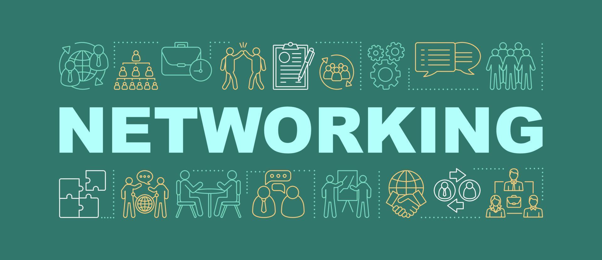 Networking word concepts banner. Team building. Negotiations. Business partners. Isolated lettering typography idea with linear icons. HR management. Vector outline illustration