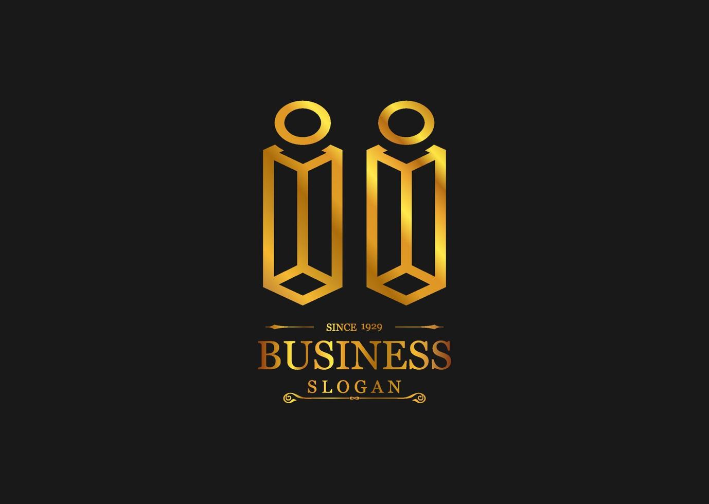 Isometric II letter Golden elegant corporative logo template. Luxury II letter logo Design Free vector Template.