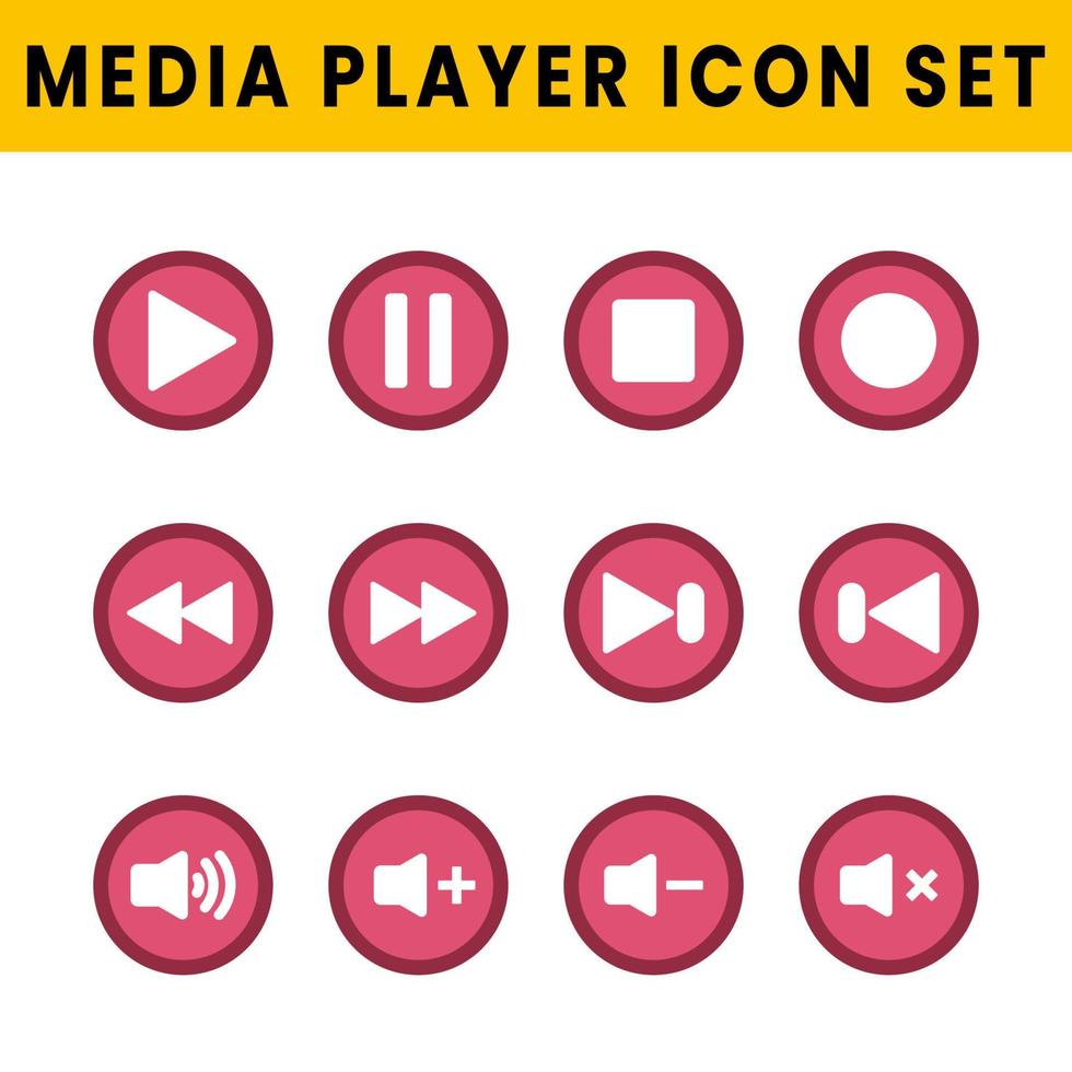 el icono del reproductor multimedia establece un diseño plano. Reproducir, pausar, detener la grabación, acelerar, avanzar, silenciar y reproducir elementos de diseño de la colección de botones del reproductor multimedia. vector