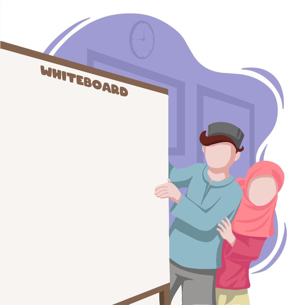 moslem kids see a announcement in tje whiteboard vector