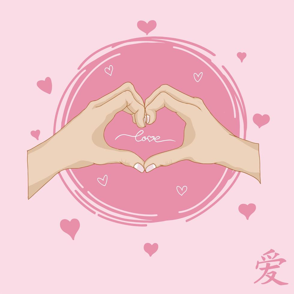 love hand gesture with pink background vector template
