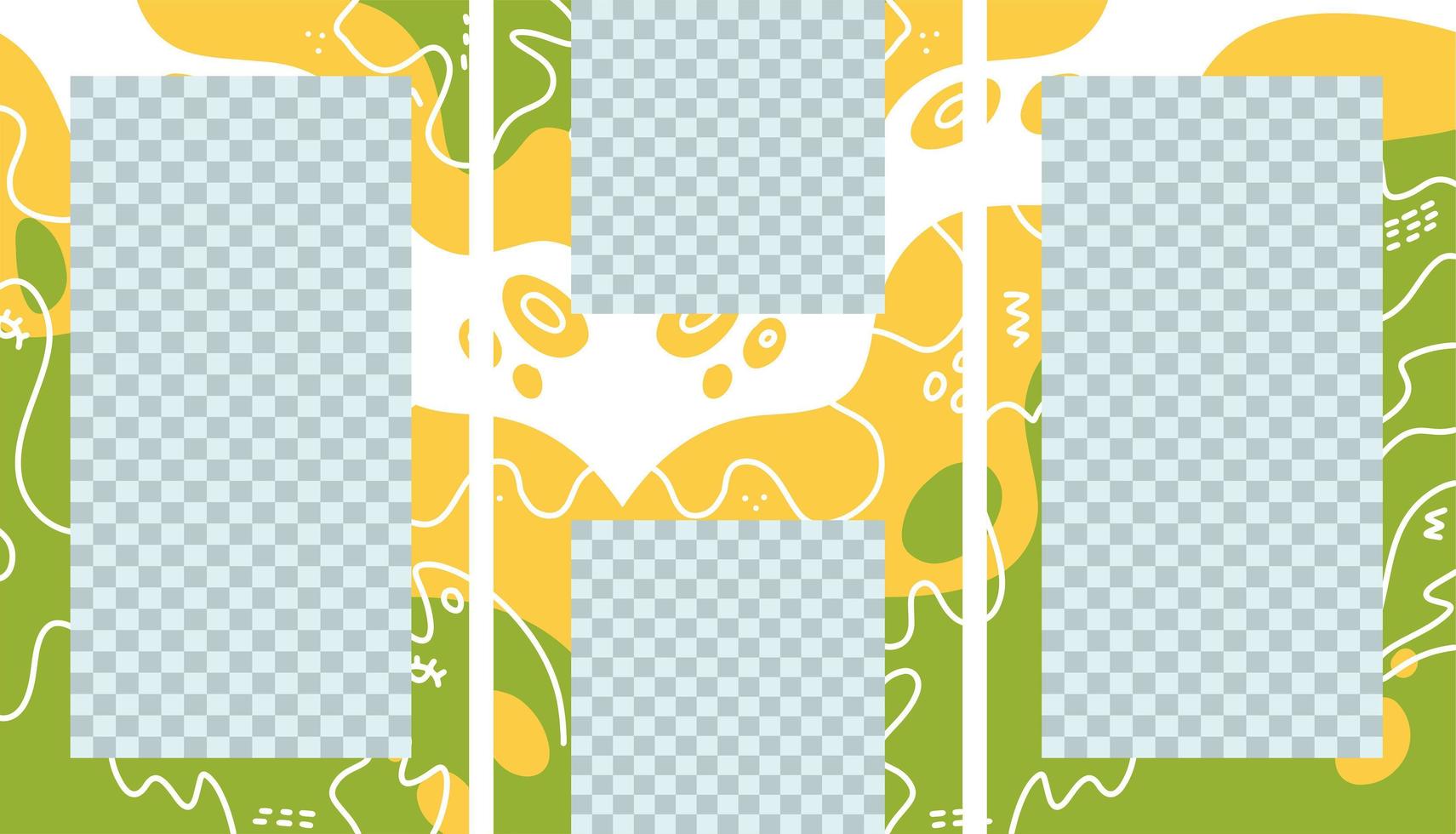 Editable puzzle template for stories to social media post. Abstract doodle background with geometric elements, drawn lines and a place for photography. Vector flat design