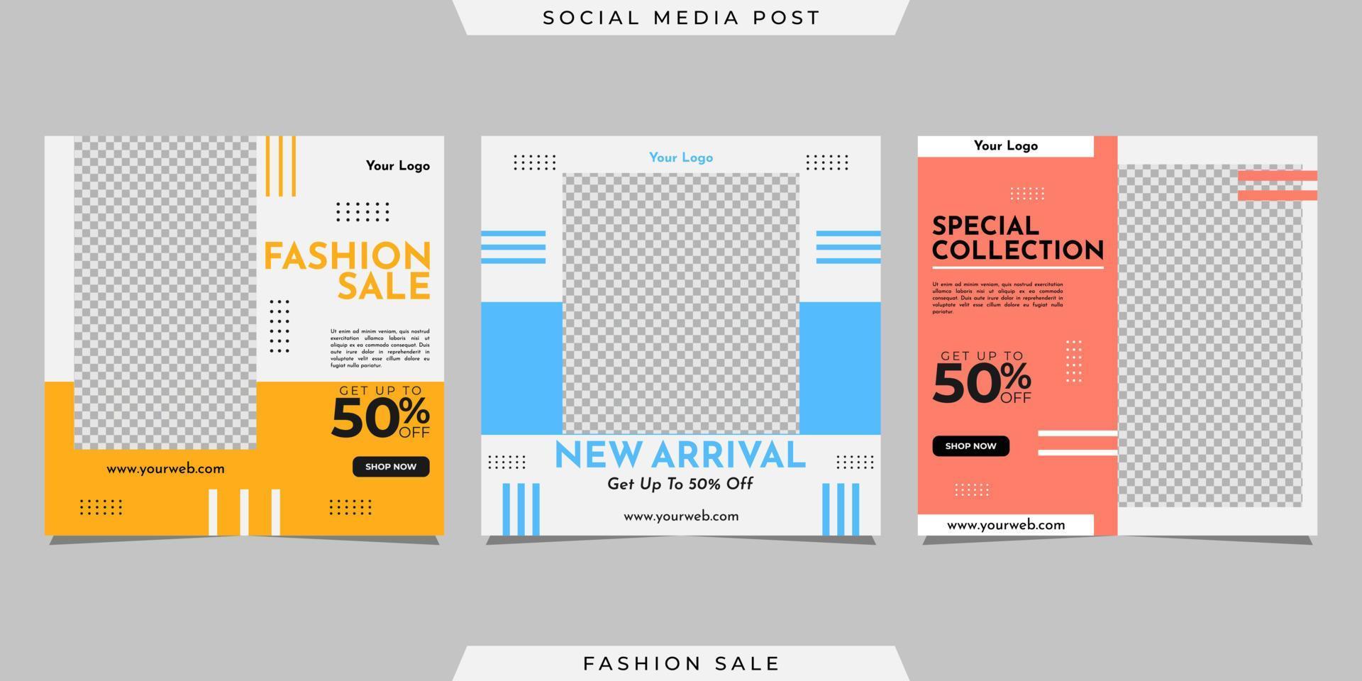 Collection of social media post banner template design. For digital marketing, promotion brand Fashion, etc vector