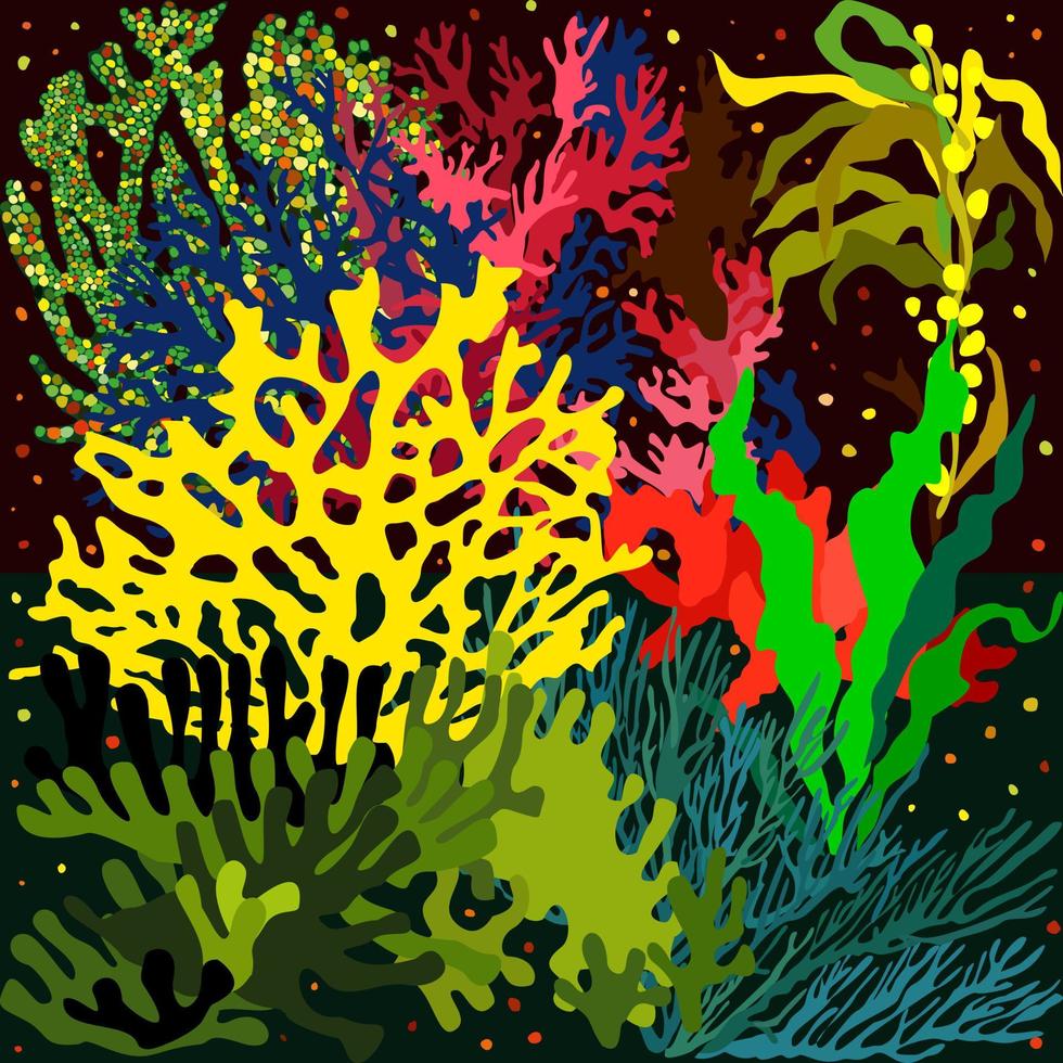 Bright pattern with corals and seaweed. vector