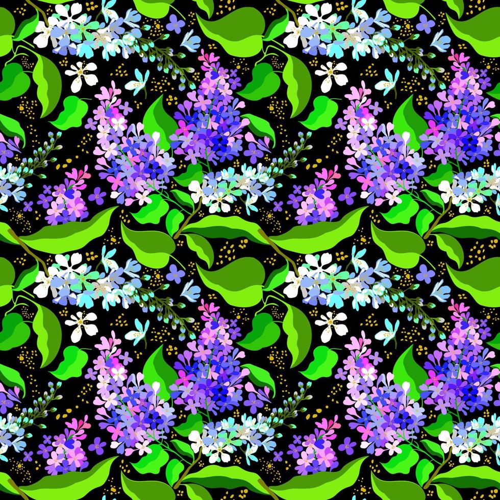 Floral pattern with lilac and bird cherry. vector