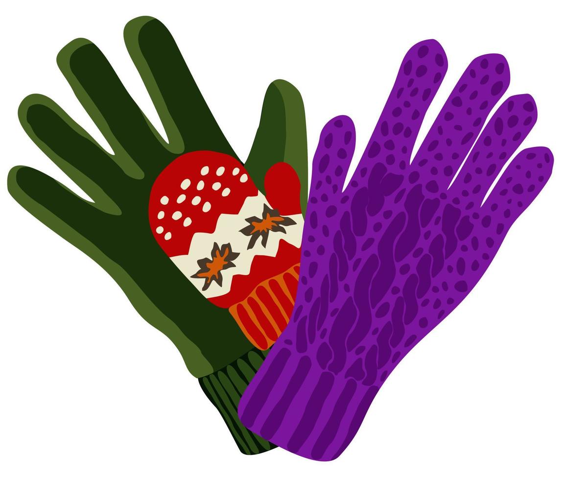 Man's glove, woman's and child's mittens in a shape of heart. vector