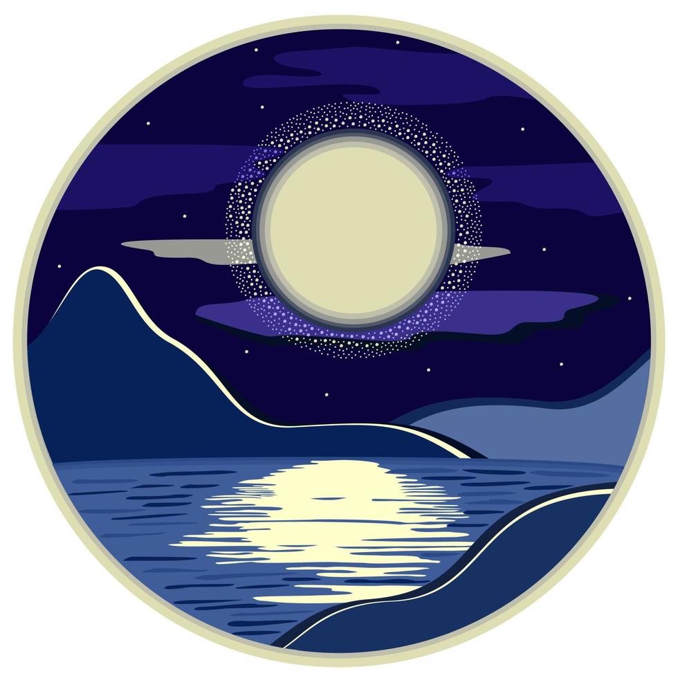 paisaje nocturno vectorial con luna, montañas y lago en círculo. 6039060  Vector en Vecteezy