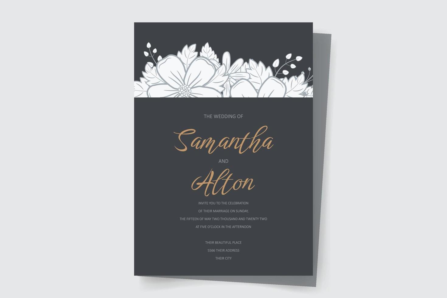 invitación de boda con contorno floral vector