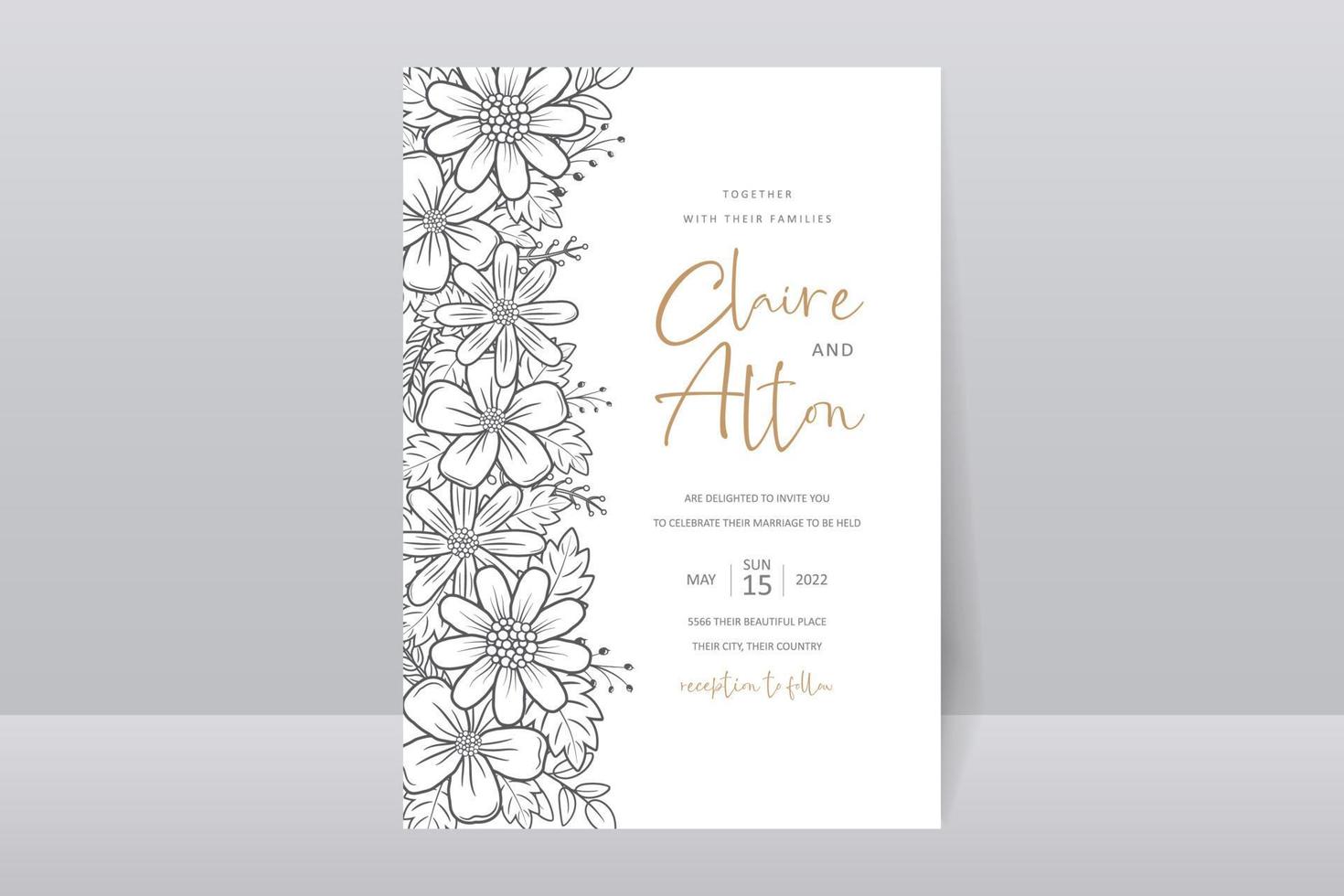 Wedding invitation with floral outline vector