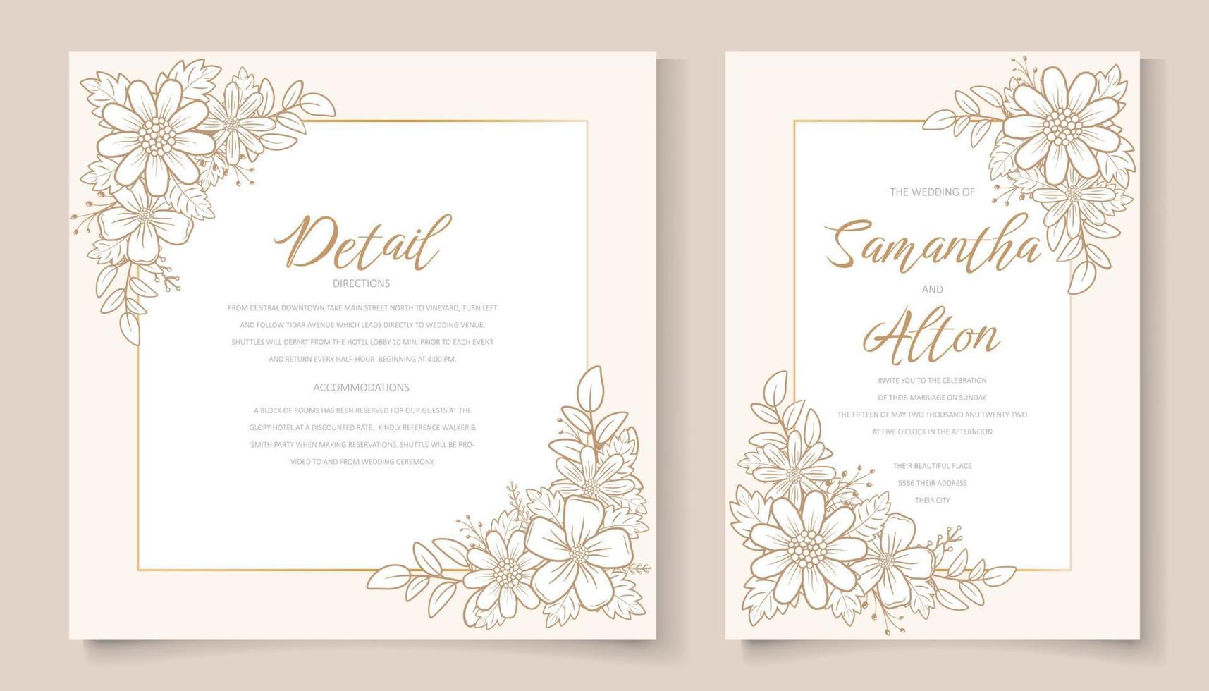 Wedding invitation with floral outline vector