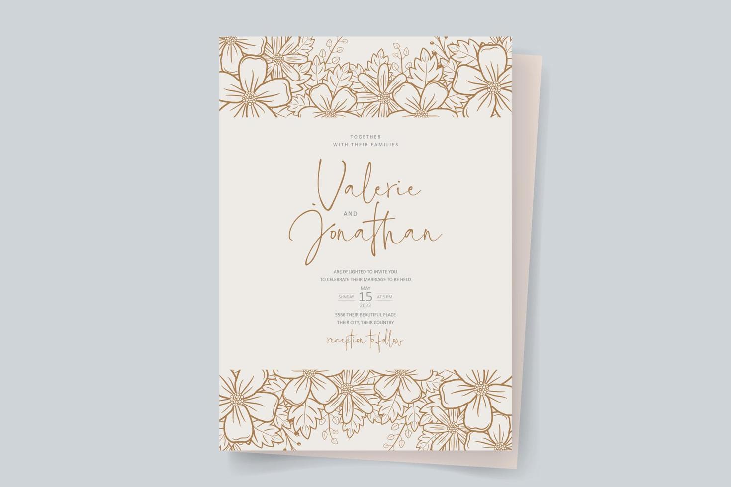 Wedding invitation with floral outline vector