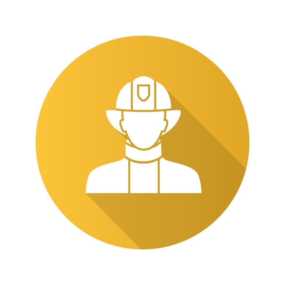 Firefighter flat design long shadow glyph icon. Fireman. Vector silhouette illustration