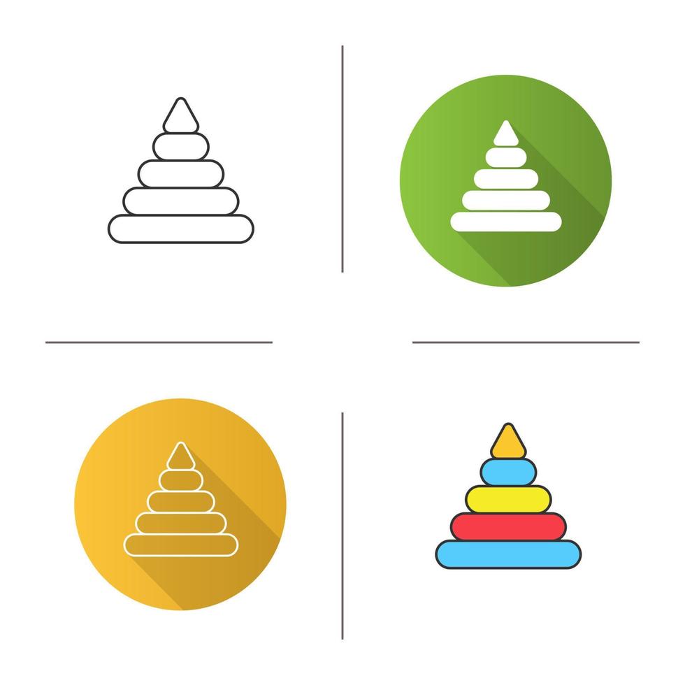 Pyramid toy icon. Flat design, linear and color styles. Isolated vector illustrations