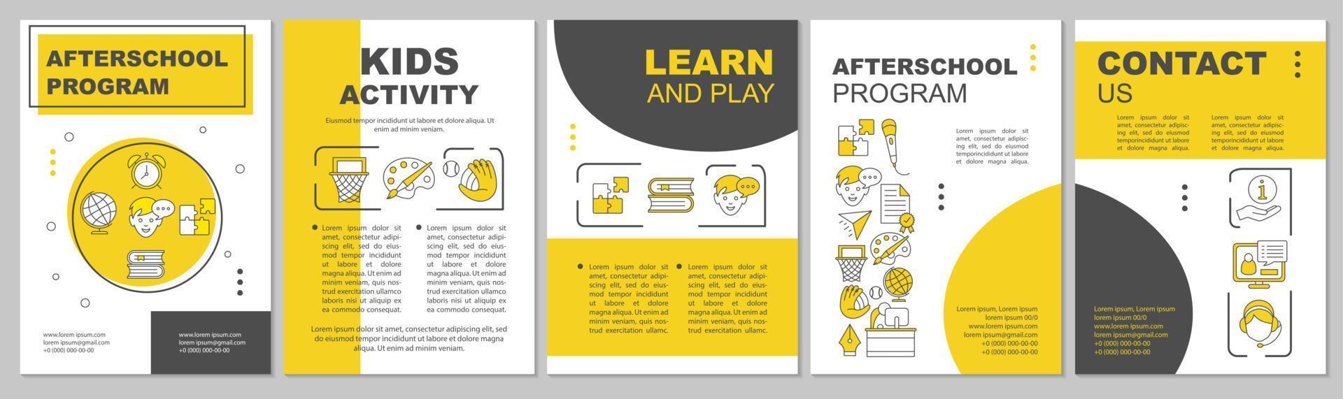 Afterschool program brochure template. After school tutoring, kids activities. Flyer, booklet, leaflet print design. Education and child leisure time. Vector layouts for magazines, reports, posters