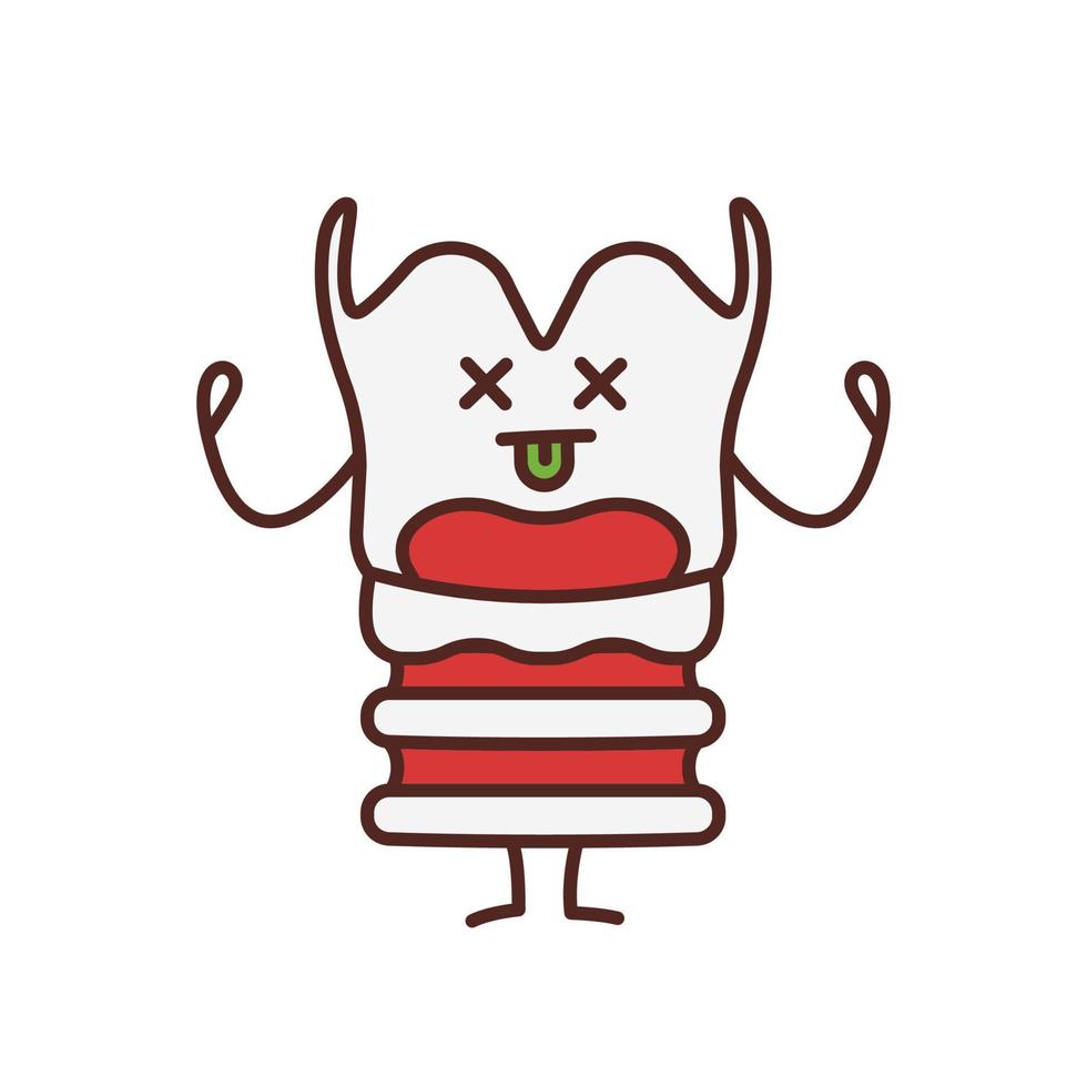 Unhappy larynx character color icon. Sad voice box emoji. Laryngology and larynx disorders. Isolated vector illustration