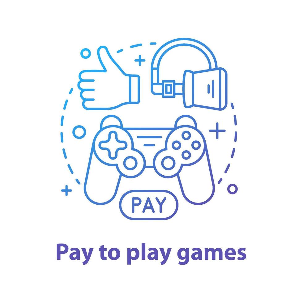 Pay to play concept icon. Digital entertainment idea thin line illustration. Play games. VR. Pastime. Buy games and apps. Vector isolated outline drawing