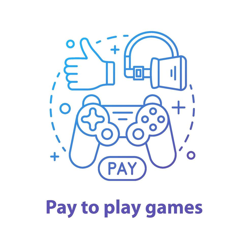 icono de concepto de pago para jugar. ilustración de línea delgada de idea de entretenimiento digital. jugar juegos. vr. pasatiempo. comprar juegos y aplicaciones. dibujo de contorno aislado vectorial vector