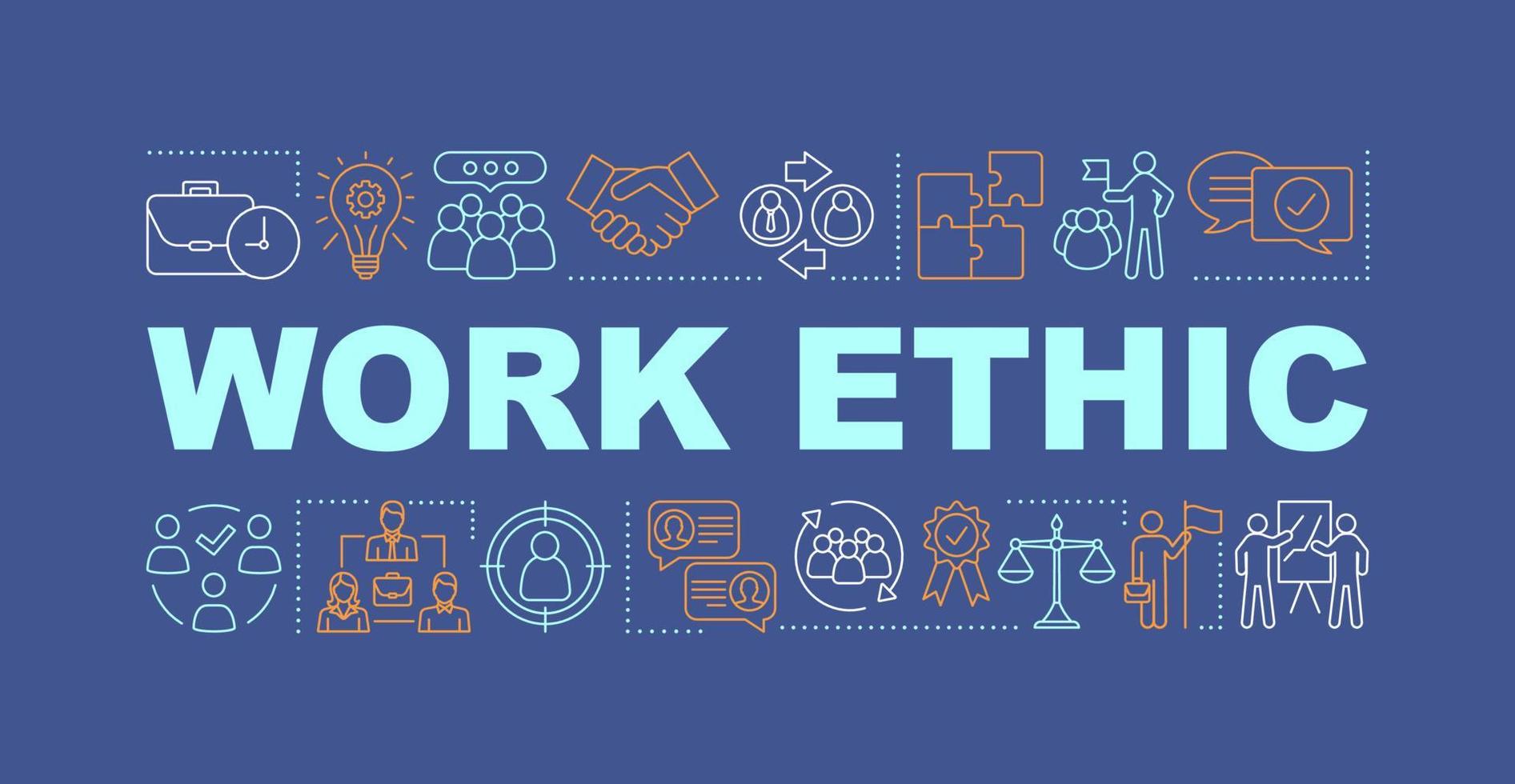 Work ethic word concepts banner. Partnership and leadership. Teamwork. Isolated lettering typography idea with linear icons. HR management. Team building. Vector outline illustration