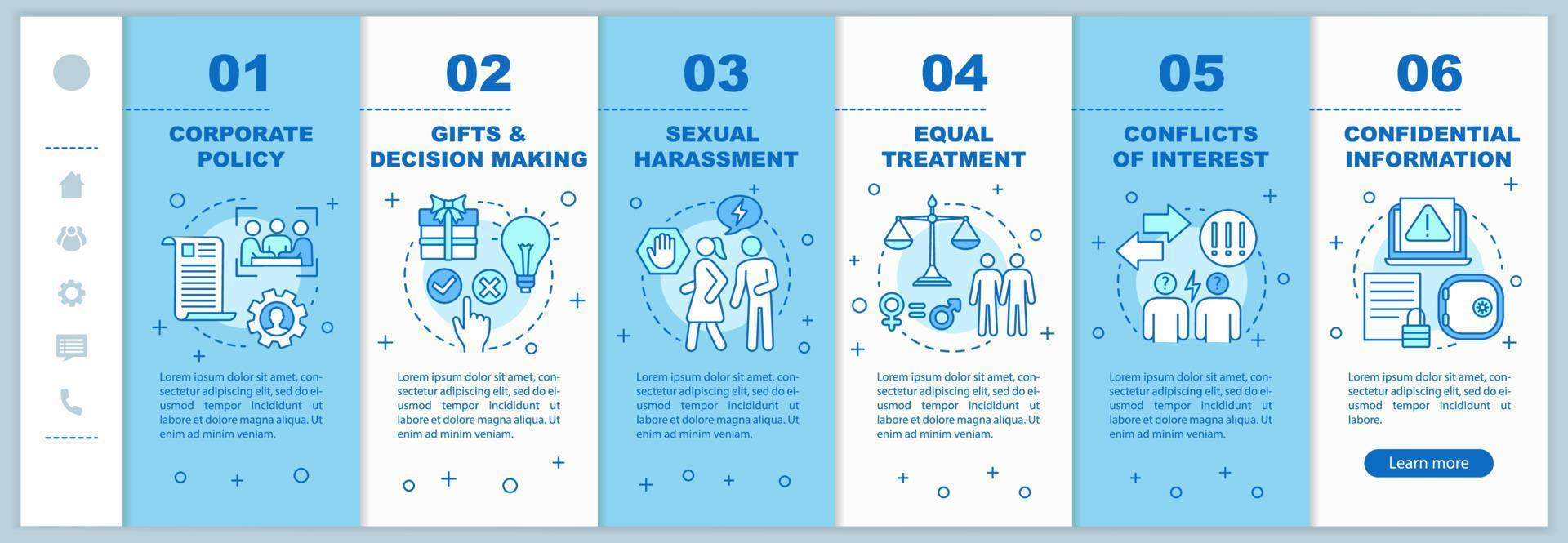 CSR onboarding mobile web pages vector template. Corporate social responsibility. Business ethics. Responsive smartphone website interface idea. Webpage walkthrough step screens. Color concept