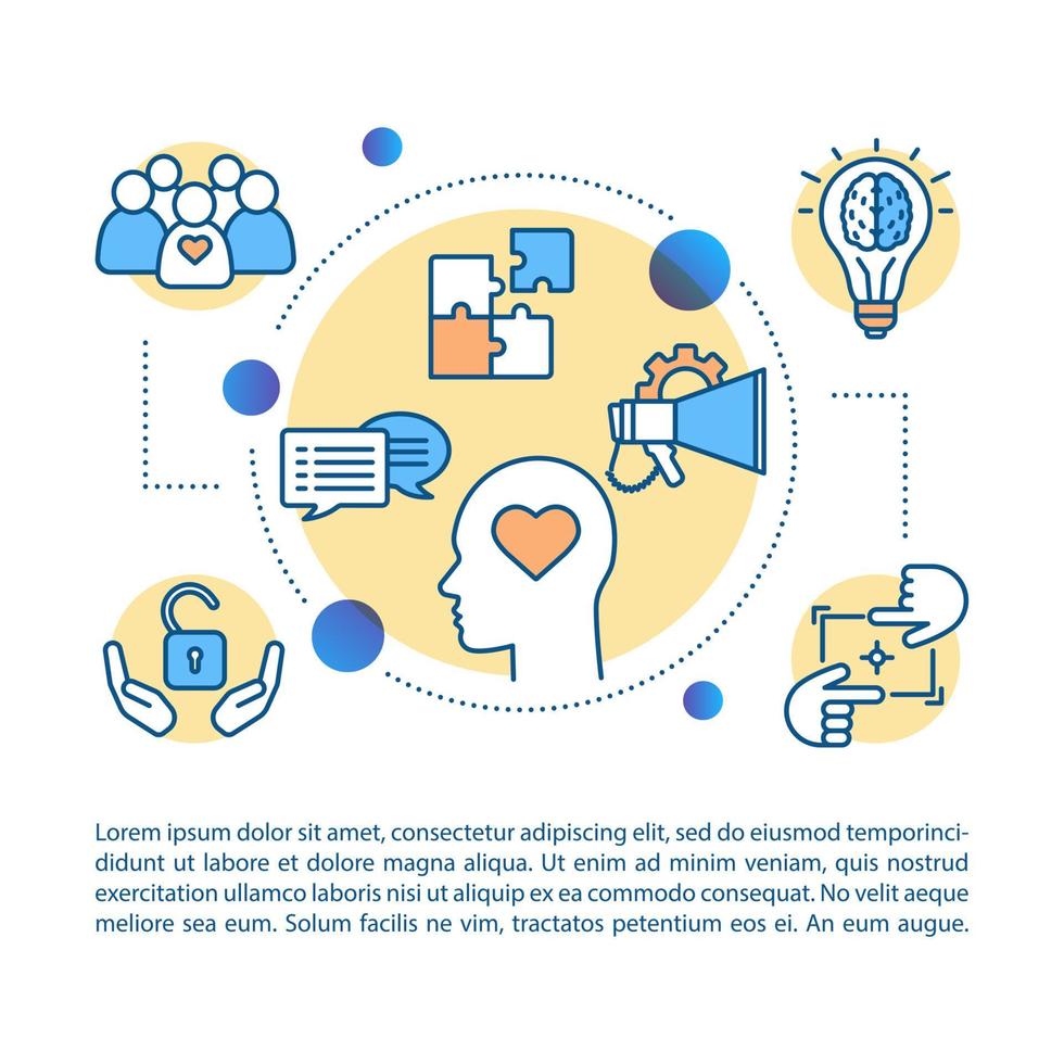 Emotions control concept linear illustration. Social support, society, love, joy, openness, feeling. Article, brochure, magazine page. Thin line icons with text. Print design. Vector outline drawing