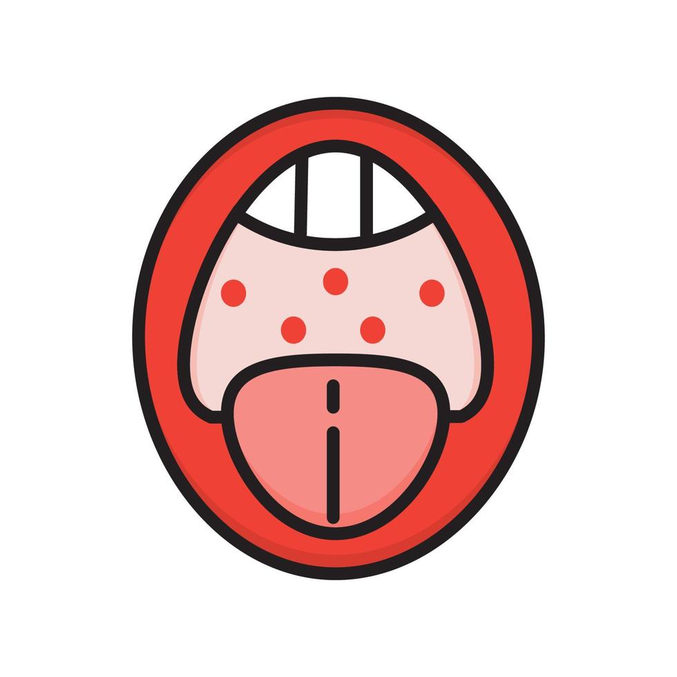 Coronovirus, angina, pharyngitis icon vector. The oral mucosa is covered with red papules. Wide open mouth. vector