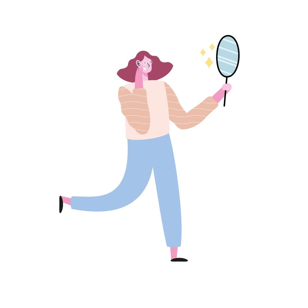 young woman using mirror vector