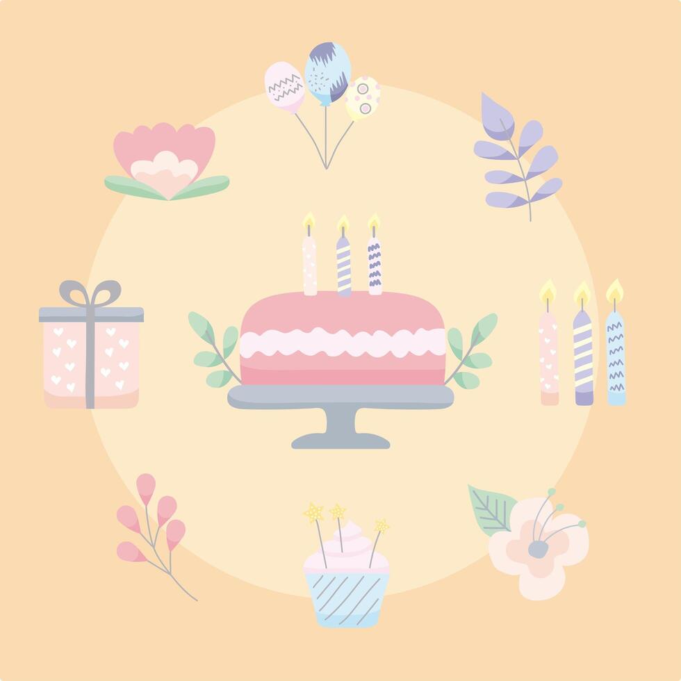 Birthday invitation nine icons vector