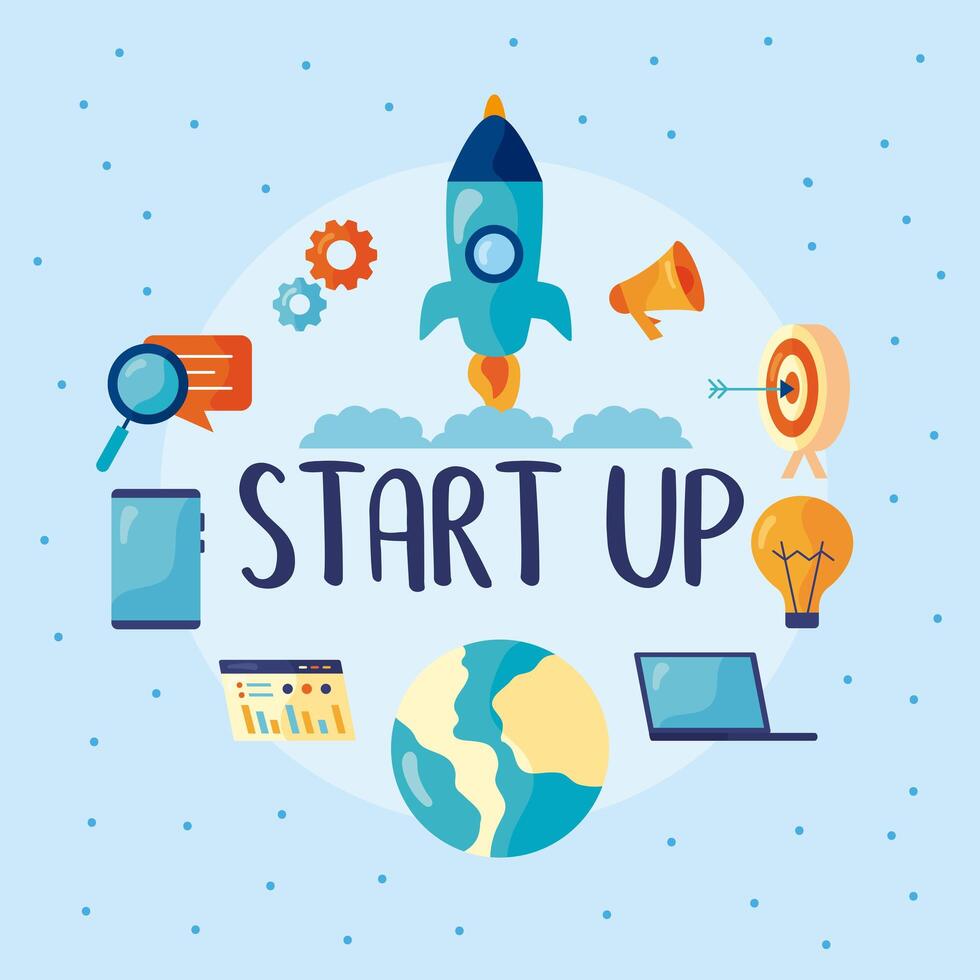 start up icons around vector