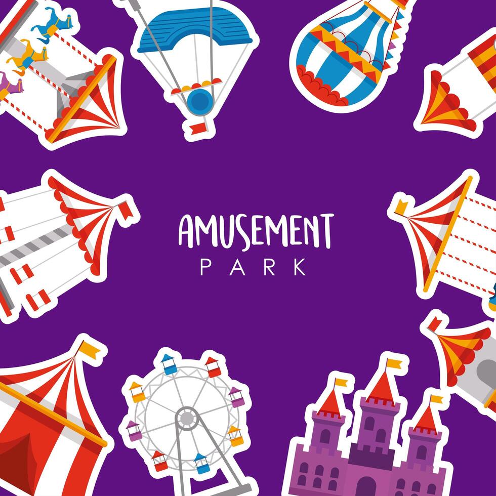 amusement park icons frame vector