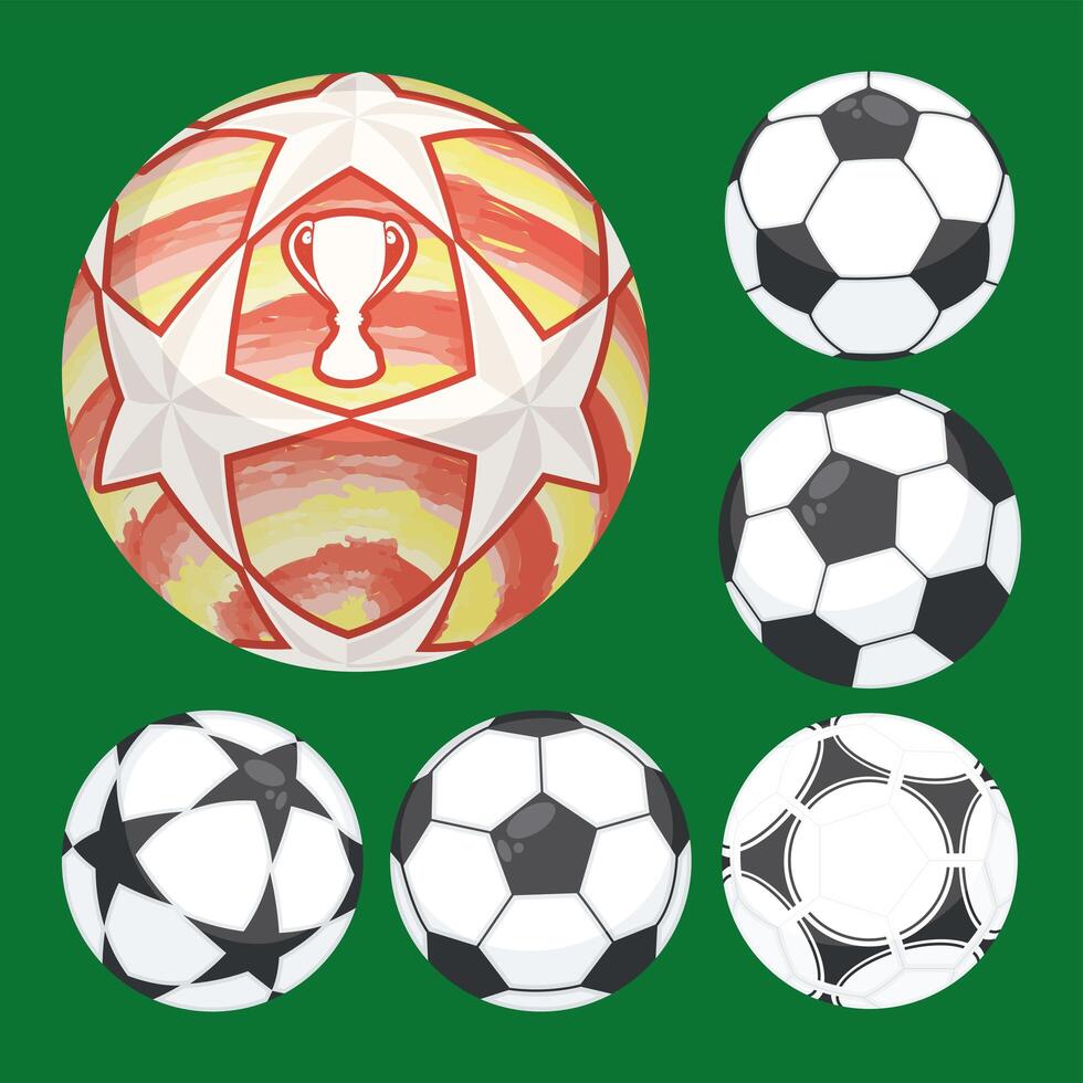 seis balones de futbol vector