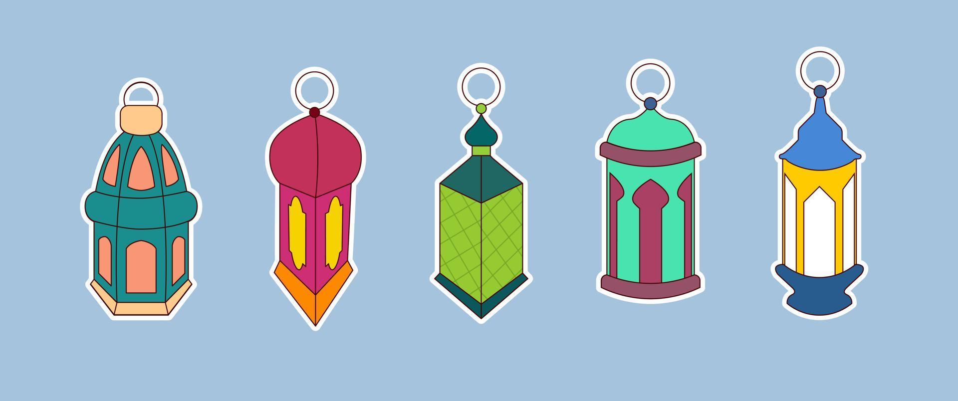 Islamic lantern collection vector illustration. Ramadan kareem latern decoration set.